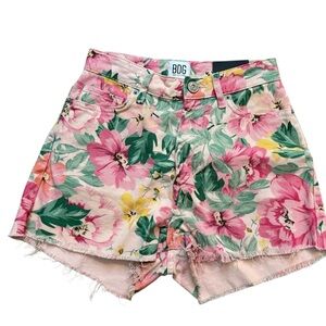Urban Outfitters BDG Pink Tropical Floral Patterned Mom Style Denim Shorts W25